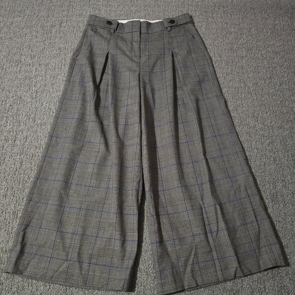 J Crew Womens 6 Wool Glen Plaid Wide Leg Pleated Crop Trousers Side Tab Academia